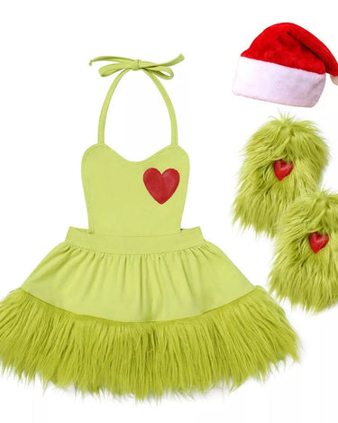 Baby Girl's Christmas Grinchmas Costume Baby Girls Faux Fur Tulle Tutu Dress and Socks Christmas Suit 0-8 Yrs