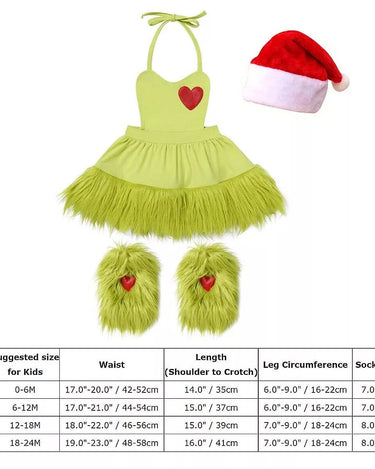 Baby Girl's Christmas Grinchmas Costume Baby Girls Faux Fur Tulle Tutu Dress and Socks Christmas Suit 0-8 Yrs