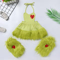 Baby Girl's Christmas Grinchmas Costume Baby Girls Faux Fur Tulle Tutu Dress and Socks Christmas Suit 0-8 Yrs