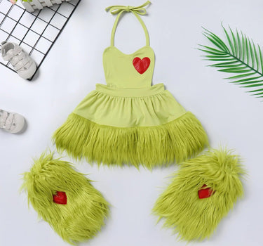 Baby Girl's Christmas Grinchmas Costume Baby Girls Faux Fur Tulle Tutu Dress and Socks Christmas Suit 0-8 Yrs