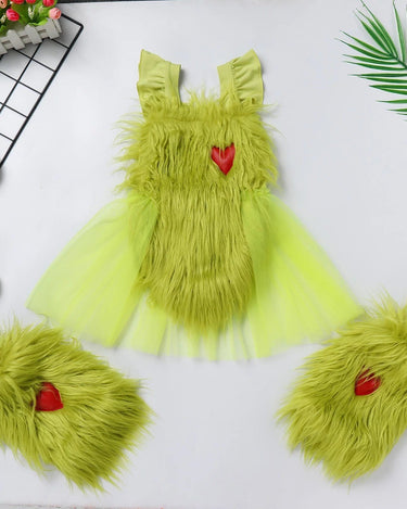 Baby Girl's Christmas Grinchmas Costume Baby Girls Faux Fur Tulle Tutu Dress and Socks Christmas Suit 0-24 Months