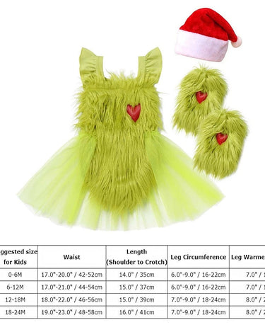 Baby Girl's Christmas Grinchmas Costume Baby Girls Faux Fur Tulle Tutu Dress and Socks Christmas Suit 0-24 Months