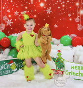 Baby Girl's Christmas Grinchmas Costume Baby Girls Faux Fur Tulle Tutu Dress and Socks Christmas Suit 0-8 Yrs