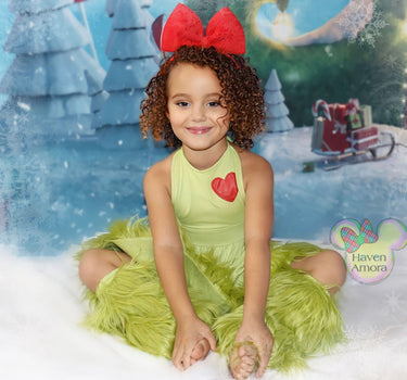 Baby Girl's Christmas Grinchmas Costume Baby Girls Faux Fur Tulle Tutu Dress and Socks Christmas Suit 0-8 Yrs