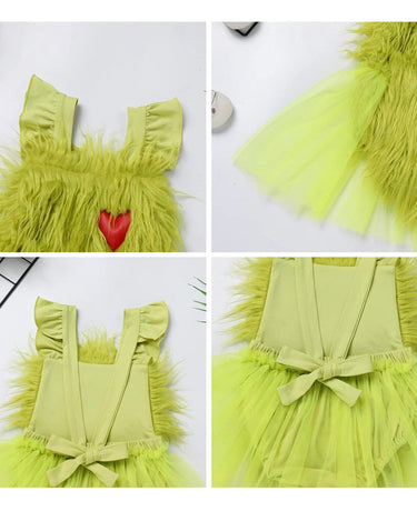 Baby Girl's Christmas Grinchmas Costume Baby Girls Faux Fur Tulle Tutu Dress and Socks Christmas Suit 0-24 Months