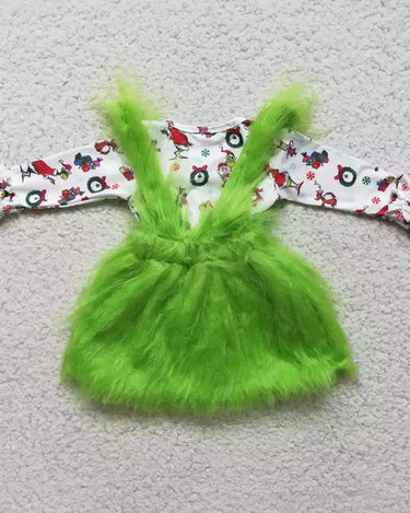 Grinch Baby Toddler Boy Girl Fuzzy Cartoon Outfits Suspenders Skirt Overalls Christmas Unique Girl Boy Clothes Christmas Gifts Photography