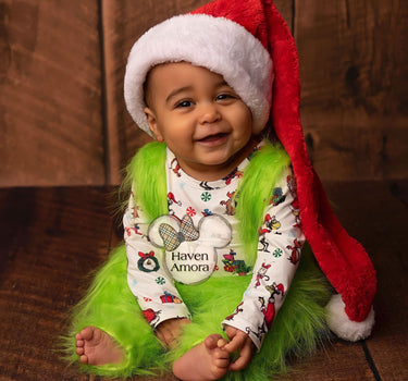 Grinch Baby Toddler Boy Girl Fuzzy Cartoon Outfits Suspenders Skirt Overalls Christmas Unique Girl Boy Clothes Christmas Gifts Photography