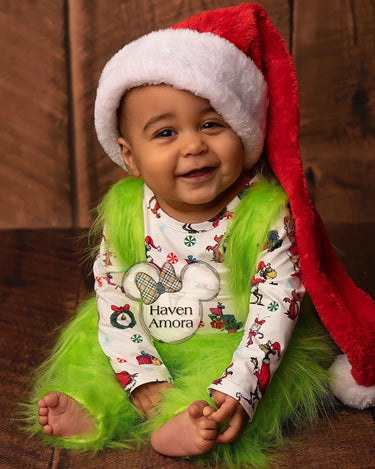 Grinch Baby Toddler Boy Girl Fuzzy Cartoon Outfits Suspenders Skirt Overalls Christmas Unique Girl Boy Clothes Christmas Gifts Photography