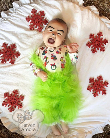 Grinch Baby Toddler Boy Girl Fuzzy Cartoon Outfits Suspenders Skirt Overalls Christmas Unique Girl Boy Clothes Christmas Gifts Photography