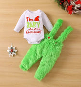 Grinchmas Baby Boys Girls 0-24M Infant Baby Christmas Clothes Set Letter Print Long Sleeve Romper + Fur Plush Suspender Pants/Skirts