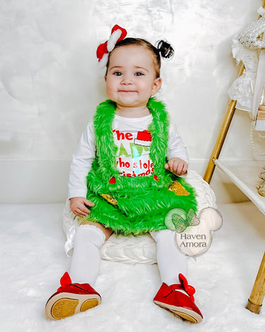 Grinchmas Baby Boys Girls 0-24M Infant Baby Christmas Clothes Set Letter Print Long Sleeve Romper + Fur Plush Suspender Pants/Skirts