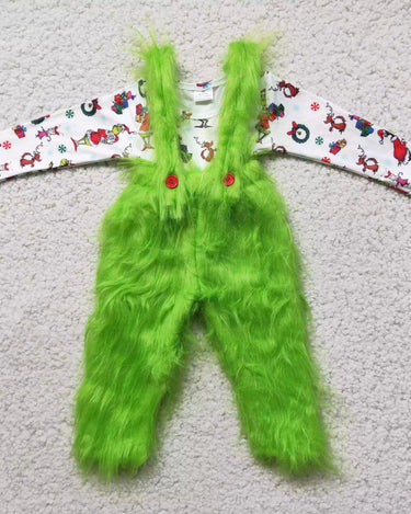 Grinch Baby Toddler Boy Girl Fuzzy Cartoon Outfits Suspenders Skirt Overalls Christmas Unique Girl Boy Clothes Christmas Gifts Photography