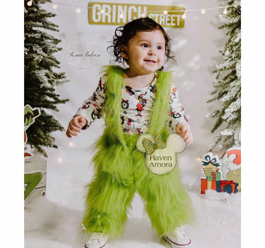 Grinch Baby Toddler Boy Girl Fuzzy Cartoon Outfits Suspenders Skirt Overalls Christmas Unique Girl Boy Clothes Christmas Gifts Photography