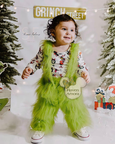 Grinch Baby Toddler Boy Girl Fuzzy Cartoon Outfits Suspenders Skirt Overalls Christmas Unique Girl Boy Clothes Christmas Gifts Photography