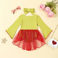 0-2Y Newborn Grinchmas Baby Girls 2Pcs Outfits Heart Print Long Sleeves Sequin Mesh Romper Dress and Headband for Toddler Cute Clothes