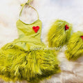 Grinchmas Baby Girls Baby Girl 2Pcs Faux Fur Tulle Christmas Outfits Sleeveless Halter Dress + Leg Warmers Set Green Halloween Christmas