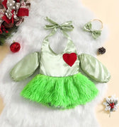 0-18M Baby Girls Christmas Cute Romper 2pcs Outfits Long Sleeve Halter Heart Print Jumpsuits Dress with Headband