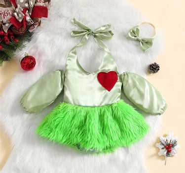 0-18M Baby Girls Christmas Cute Romper 2pcs Outfits Long Sleeve Halter Heart Print Jumpsuits Dress with Headband