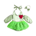 0-18M Baby Girls Christmas Cute Romper 2pcs Outfits Long Sleeve Halter Heart Print Jumpsuits Dress with Headband