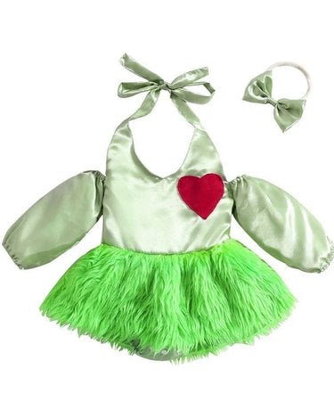 0-18M Baby Girls Christmas Cute Romper 2pcs Outfits Long Sleeve Halter Heart Print Jumpsuits Dress with Headband