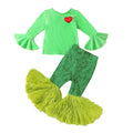 Grinchmas 1-6Y Christmas Kids Girls Autumn Clothes Sets 2pcs Heart Print Long Sleeve Velvet Pullover Tops+Fur Flare Pants