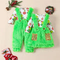 Christmas Newborn Baby Girls Clothes Sets Cartoon Print Long Sleeve O-neck Bodysuits+Fur Suspender Skirts/Pants Xmas Outfits