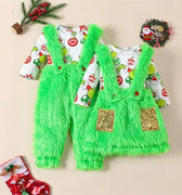 Christmas Newborn Baby Girls Clothes Sets Cartoon Print Long Sleeve O-neck Bodysuits+Fur Suspender Skirts/Pants Xmas Outfits