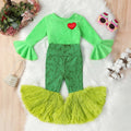 Grinchmas 1-6Y Christmas Kids Girls Autumn Clothes Sets 2pcs Heart Print Long Sleeve Velvet Pullover Tops+Fur Flare Pants