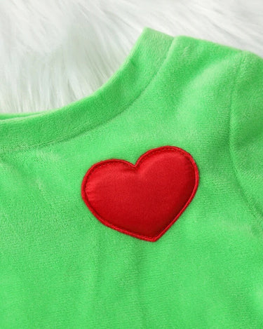 Grinchmas 1-6Y Christmas Kids Girls Autumn Clothes Sets 2pcs Heart Print Long Sleeve Velvet Pullover Tops+Fur Flare Pants