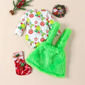 Christmas Newborn Baby Girls Clothes Sets Cartoon Print Long Sleeve O-neck Bodysuits+Fur Suspender Skirts/Pants Xmas Outfits