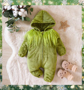 Christmas Newborn Infant Baby Girl Boy Jumpsuit Long Sleeve Green Plush Rompers Xmas Costumes Baby Clothing