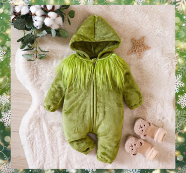 Christmas Newborn Infant Baby Girl Boy Jumpsuit Long Sleeve Green Plush Rompers Xmas Costumes Baby Clothing