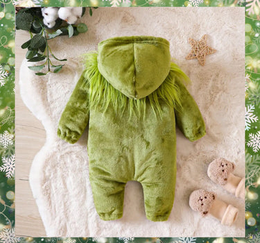 Christmas Newborn Infant Baby Girl Boy Jumpsuit Long Sleeve Green Plush Rompers Xmas Costumes Baby Clothing