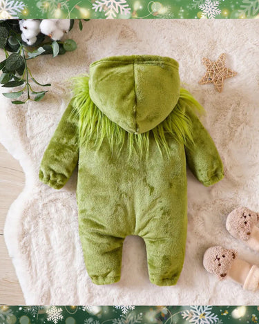 Christmas Newborn Infant Baby Girl Boy Jumpsuit Long Sleeve Green Plush Rompers Xmas Costumes Baby Clothing