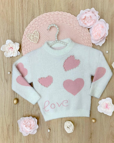 Pearl Toddler Girls Valentine Hearts Sweater