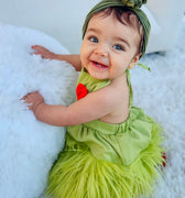 Baby Girls Grinchmas Baby Girl 2Pcs Faux Fur Tulle Christmas Outfits Sleeveless Halter Dress + Leg Warmers Set Green Halloween Christmas