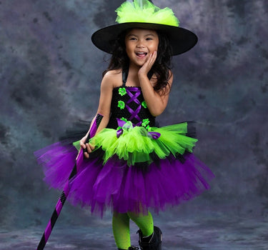 Witch Halloween Costume for Girls Witches Tutu Dress with Hat