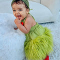 Baby Girls Grinchmas Baby Girl 2Pcs Faux Fur Tulle Christmas Outfits Sleeveless Halter Dress + Leg Warmers Set Green Halloween Christmas