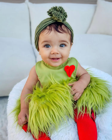 Baby Girls Grinchmas Baby Girl 2Pcs Faux Fur Tulle Christmas Outfits Sleeveless Halter Dress + Leg Warmers Set Green Halloween Christmas