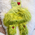 Baby Girls Grinchmas Baby Girl 2Pcs Faux Fur Tulle Christmas Outfits Sleeveless Halter Dress + Leg Warmers Set Green Halloween Christmas