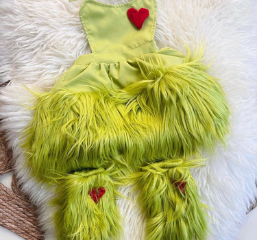 Baby Girls Grinchmas Baby Girl 2Pcs Faux Fur Tulle Christmas Outfits Sleeveless Halter Dress + Leg Warmers Set Green Halloween Christmas