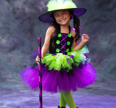 Witch Halloween Costume for Girls Witches Tutu Dress with Hat