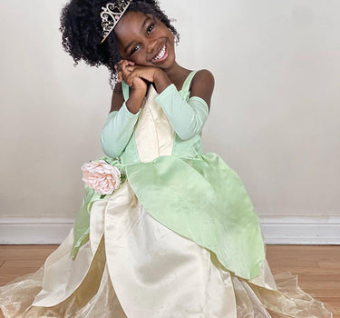 Frog Princess Tiana Inspired Costume Dress with Arm Sleeves - Magical Princess Outfit