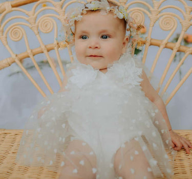 Flutter Heart Romper- Baby Girl White Tulle