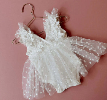 Flutter Heart Romper- Baby Girl White Tulle