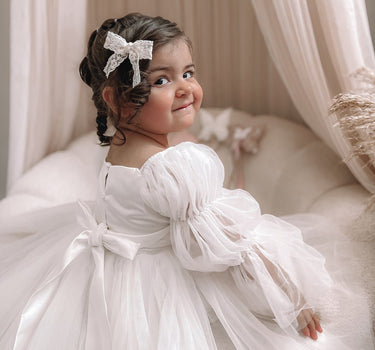 White Baby Girls Dress - Perfect for Birthday, Wedding, or Baptism