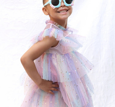 ENCHANTED TULLE PRINCESS Tulle Birthday Dress Rainbow Pink