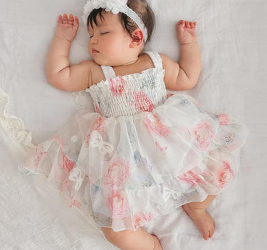 Butterfly Garden Baby Dress – Floral Birthday & Cake Smash Outfit (Cream Pink)