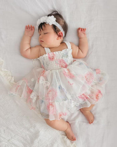 Butterfly Garden Baby Dress – Floral Birthday & Cake Smash Outfit (Cream Pink)