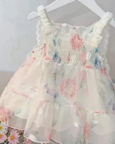 Butterfly Garden Baby Dress – Floral Birthday & Cake Smash Outfit (Cream Pink)